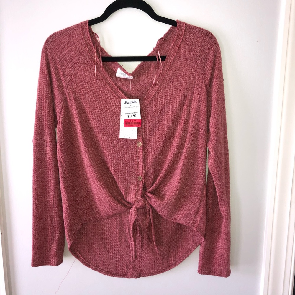 Tie-Front Button-Up Sweater